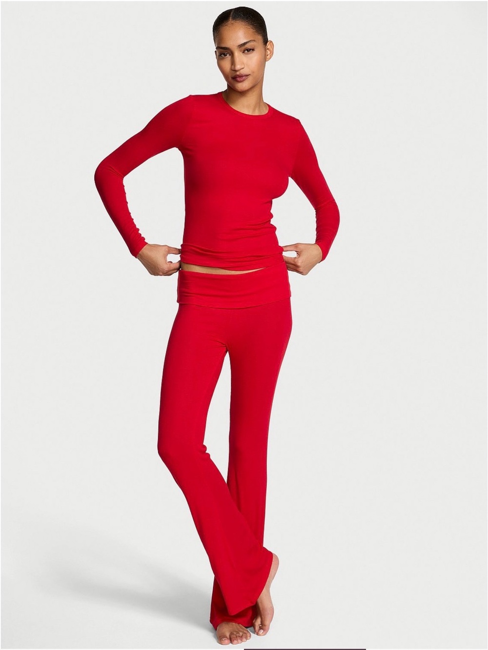 Victoria's Secret Red Long Sleeve Top & Flare Pajama Set